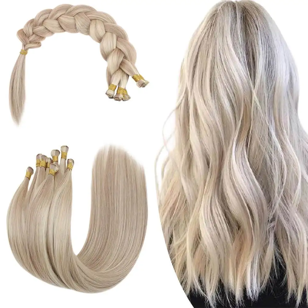 Hand Tied Weft Hair Extensions 100% Natural Human Hair Straight Invisible Brazilian Blonde Sew In Bundles Handmade Hairpieces