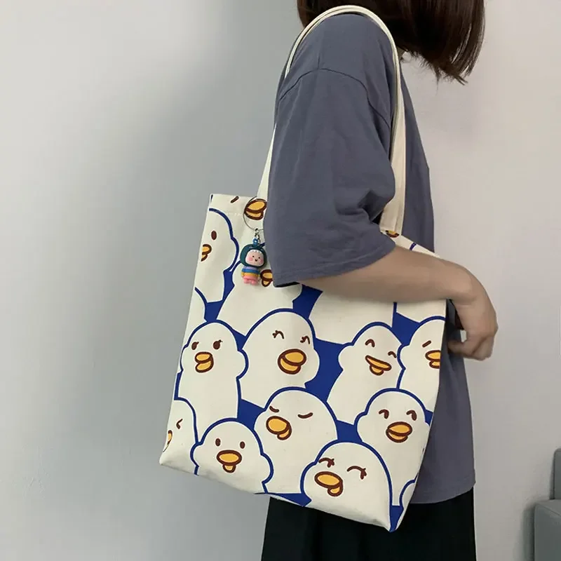 Youda Fashion Canvas Tote Bag Purses Handbags for Women Shopper Cute Designer Schoolbags Japanese Ducks Print Eco Shoulder Bags