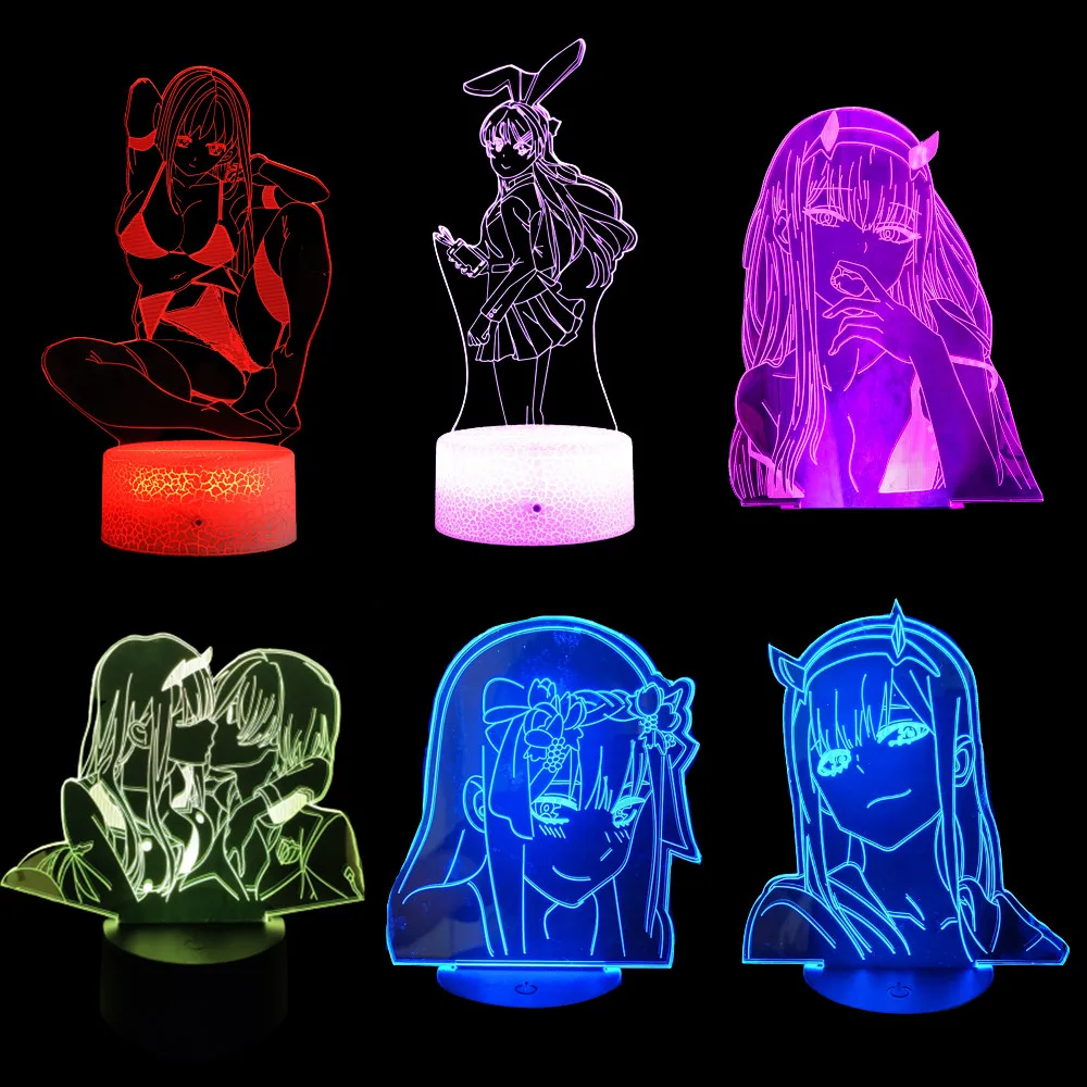 DARLING in the FRANXX Zero Two Cartoon 3D Visual Night Lights LED Figure Night Lamp Bedroom Anime Nightlights Color Changing