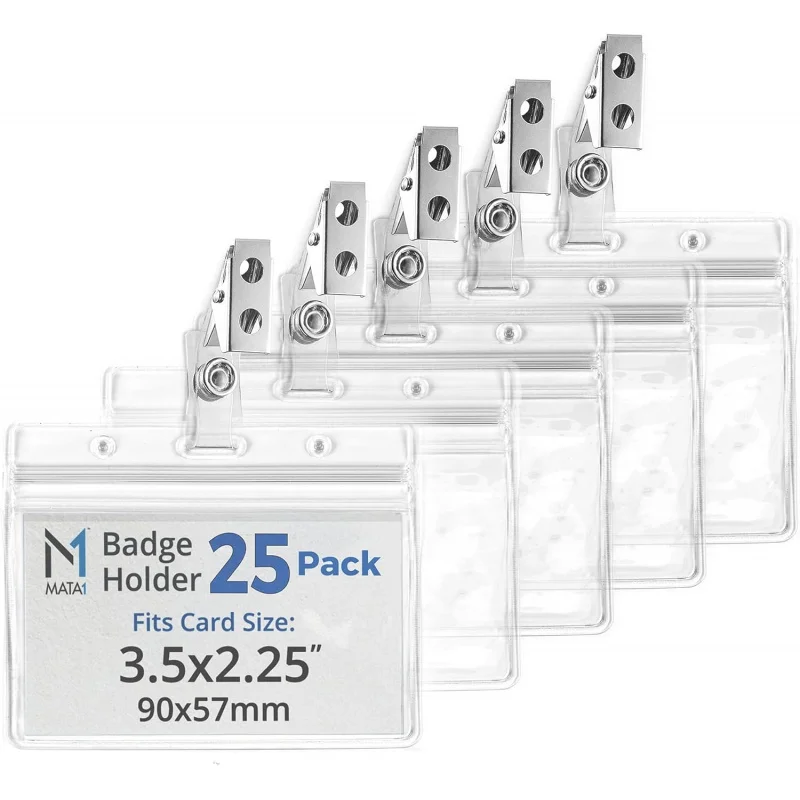 

PVC ID Card Holder with Clip and Vinyl Straps, Waterproof Plastic Badges with Clips, Horizontal Name Tag and Metal Clip