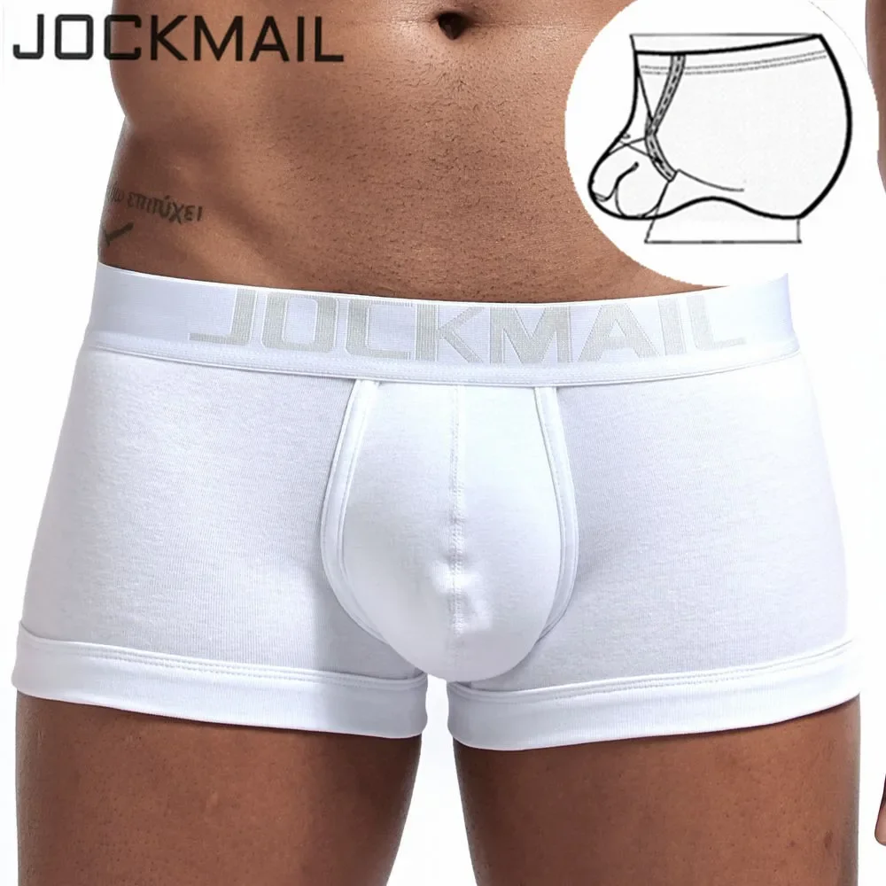 Jockmail cuecas masculinas, cuecas boxer sexy de algodão, cuecas boxer em u convexo com bolsa, anel gay, cuecas masculinas, cuecas slip