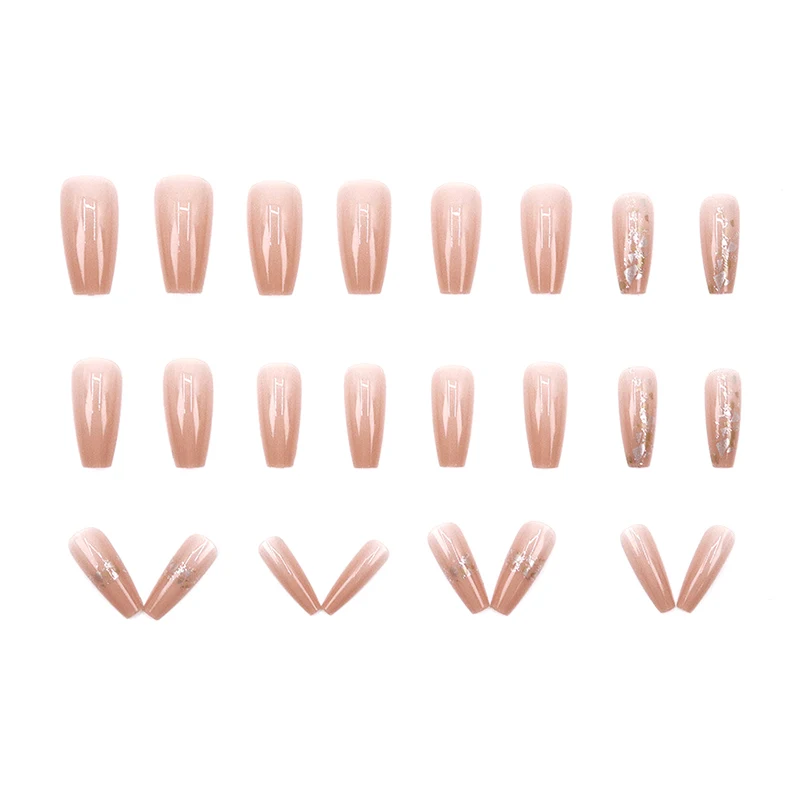 24 pçs moda nude rosa glitter longo quadrado unhas falsas com adesivo de geléia destacável capa completa imprensa em unhas artificiais