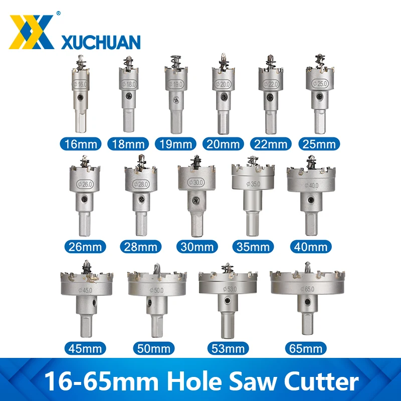 16-65mm Tungsten Carbide Drill Bit 1pc TCT Hole Saw for Stainless Steel Plate Iron Metal Drilling Cutting Hole Cutter Drill