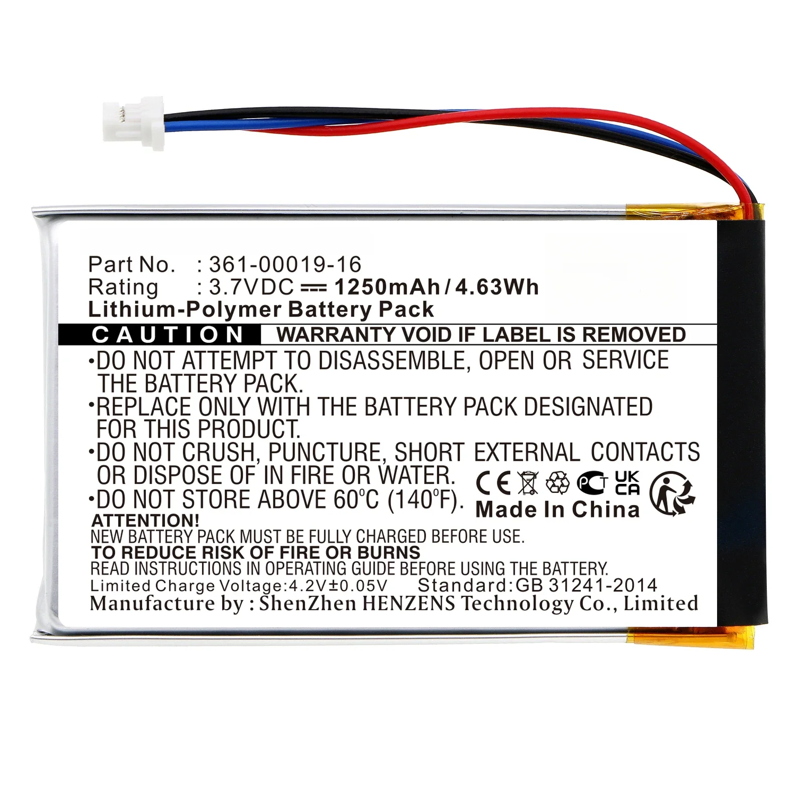 Battery for Garmin Nuvi 1300 1350 1350T 1370T fits Garmin 361-00019-12 GPS, Navigator battery 1250mAh