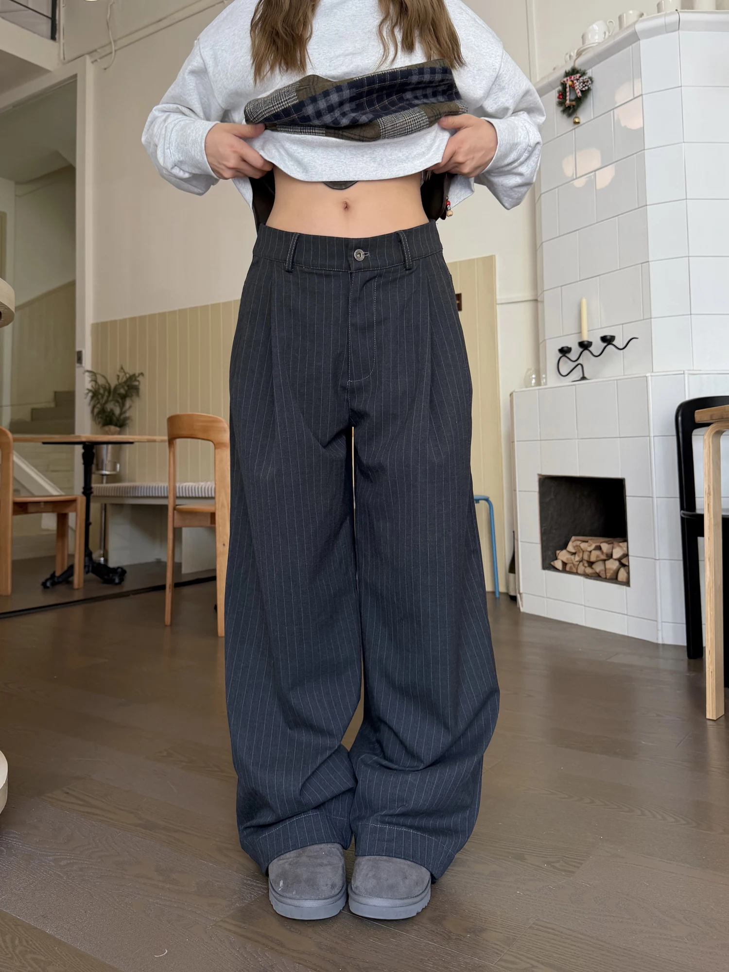 

Плиссированные брюки Intrie в полоску с флисовой подкладкой, широкие, повседневные, свободного кроя, для мужчин и женщин, с эффектом стройности, длинные