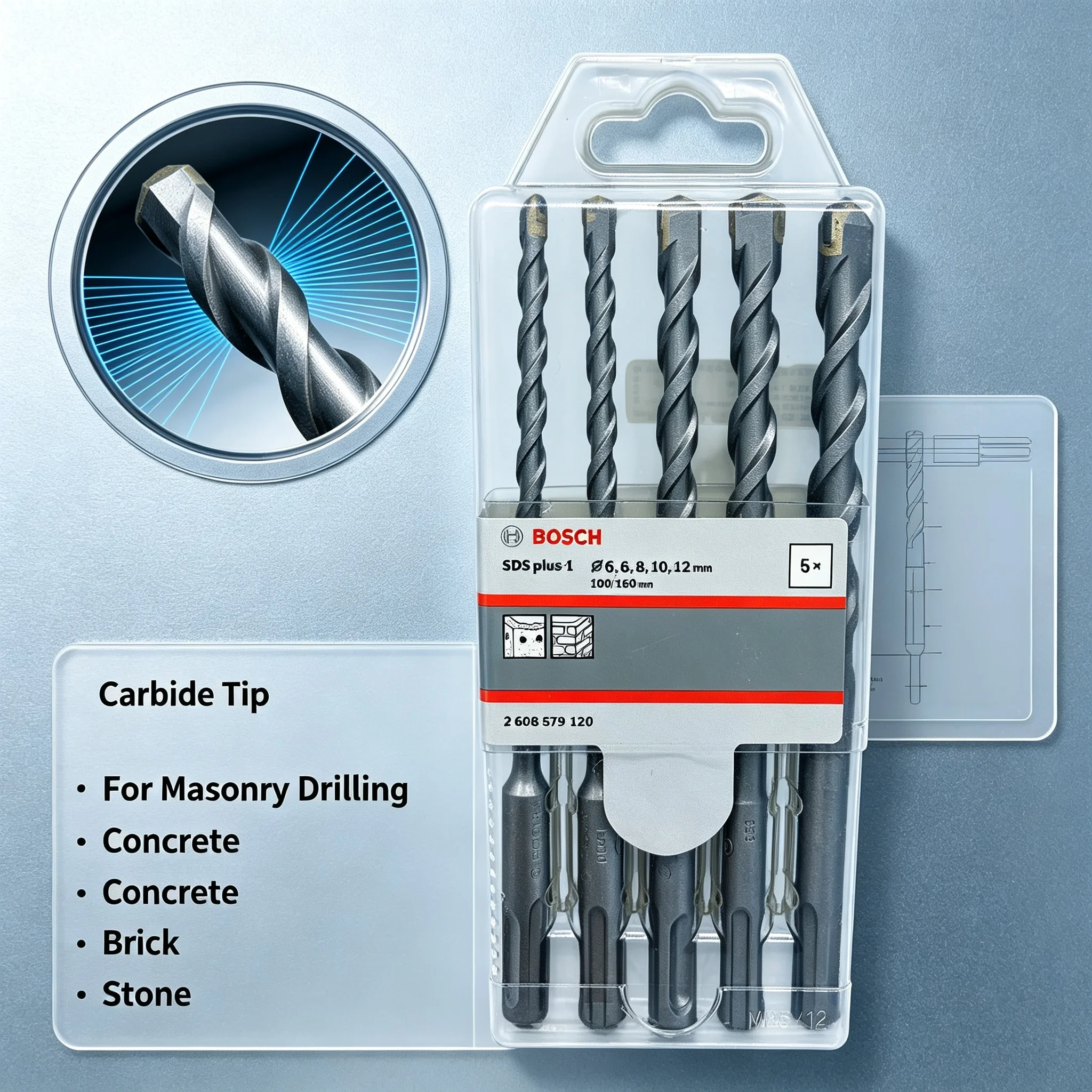 BOSCH Rotary Hammer Accessories 2608579120 SDS Plus-5X Hammer Drill Bit SET 5 Pieces Professional Drill Bits