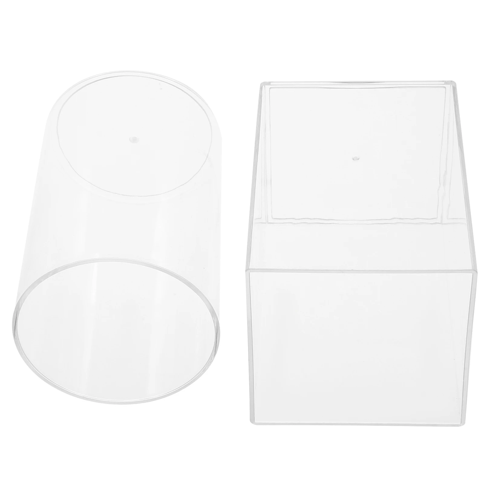 

2 Transparent Pen Holders Square Round Desk Makeup Brush ganizer ganizers Makeup Brush Storage Boxes Office Supplies