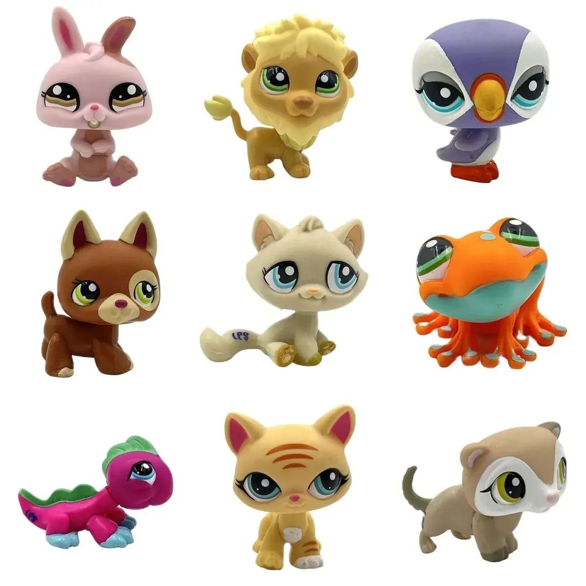 Rare rare littlest pet shop toy cute animal toy yellow lion orange frog blue owl rabbit puppy old original Bobble head toy lps