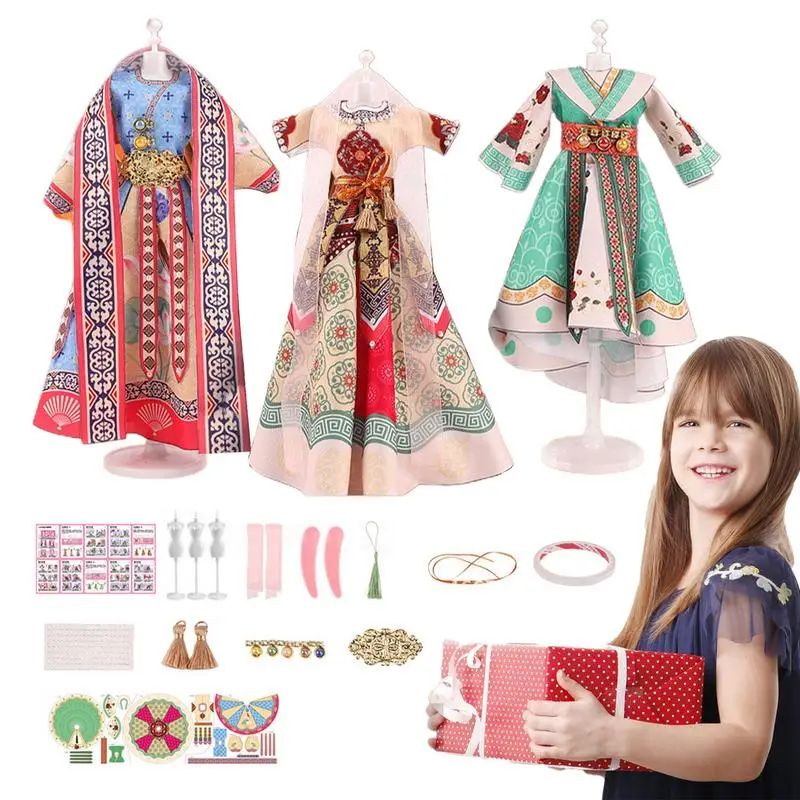 

Dress Making Kit for Girls DIY Hanfu Fashion Design Kit Colorful Playset for Birthday Gifts Safe Fashion Design Set for Enhance