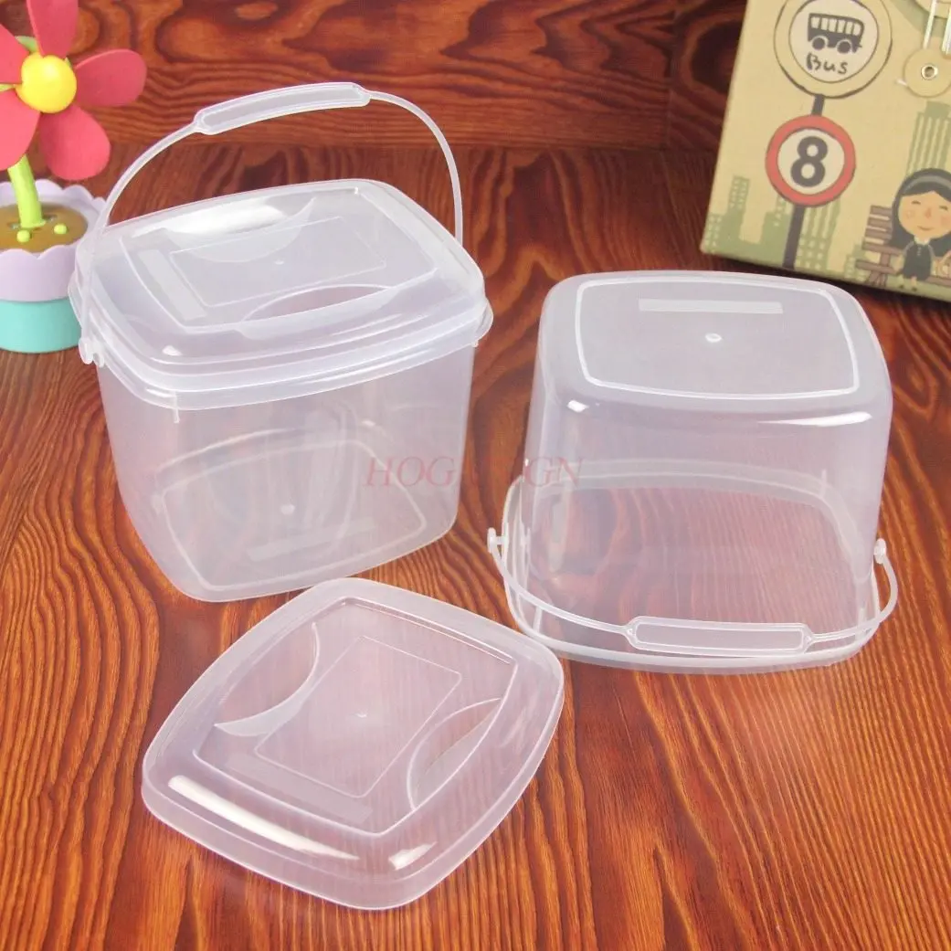 1pcs Transparent square small bucket, plastic small bucket, brush bucket, art bucket, pen washing bucket with lid