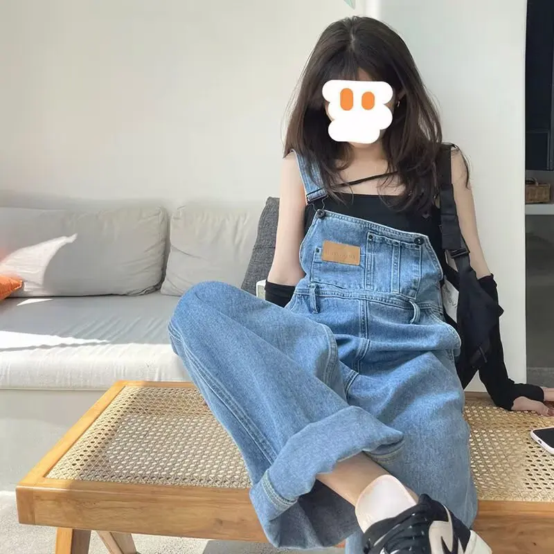 

Denim Jumpsuits Women Streetwear Baggy Jeans Overalls Vintage Wide Leg Suspender Pants Summer Fashion Casual Straight Trousers