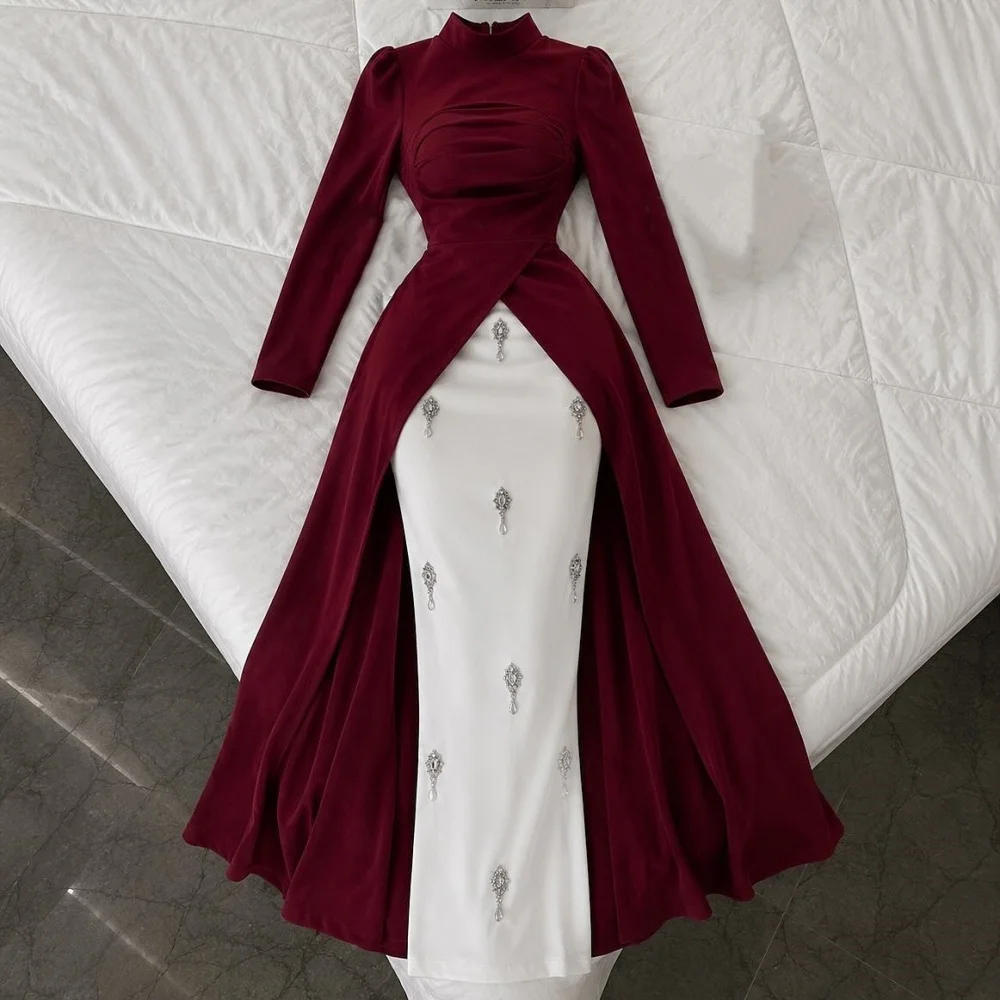 

Customized Elegant Glitter High Collar Evening Dress For Banquet Rhinestone Straight Midi Dresses Party Gown High Quality