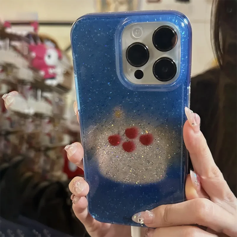 Glitter Sparkling Cake Cherry Phone Case for iPhone 16 15 Pro Max 14 13 Pro Max Case Cute Blue Soft Shockproof Cover for Girls
