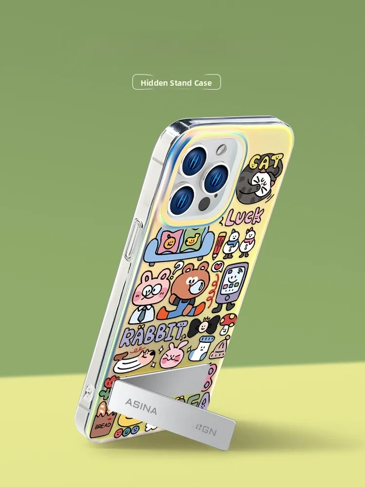 

Doodle Bubble Bear Hidden Integrated Stand iPhone 17 pro Max Case Full Cover Protection for 16 pro Popular 14 Creative ...