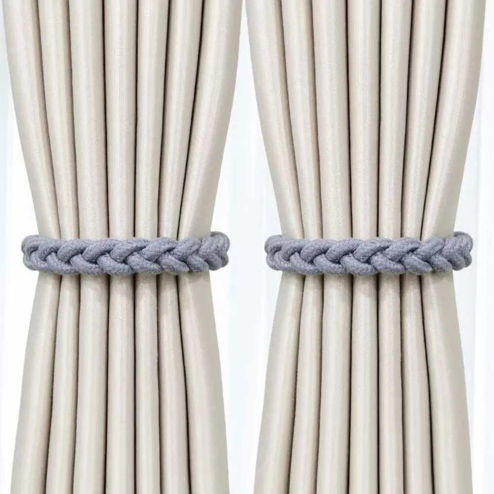 1 Pair Home Decor Fashion Magnetic Curtain Tieback Boho Style Simple Braid Curtain Straps Adjustable Curtain Buckle Living Room