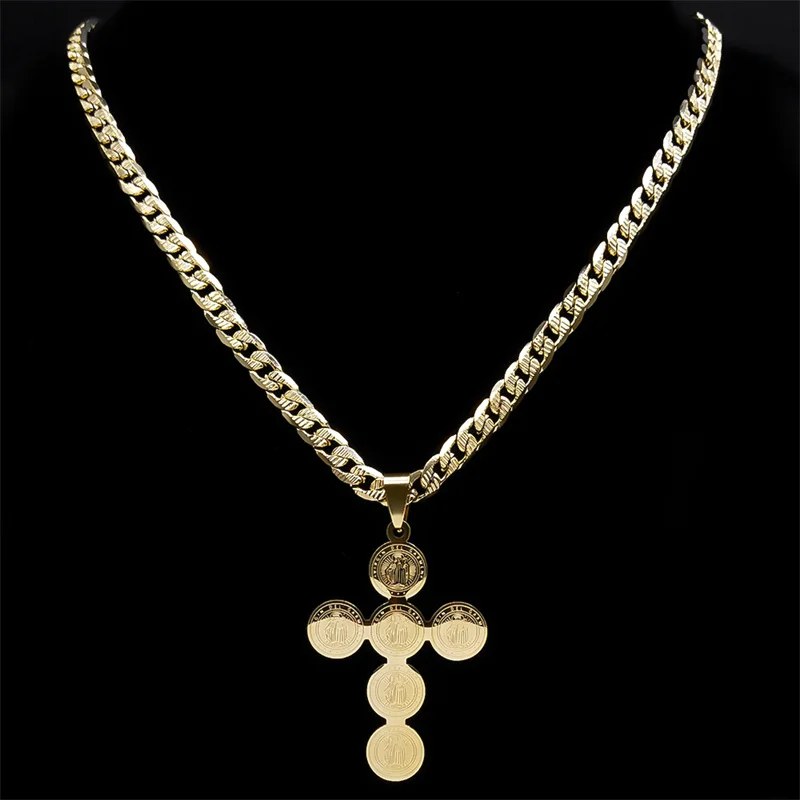 

Virgin Mary Cross Necklace Stainless Steel Gold Color Chain for Men Necklaces Fashion Jewelry Gifts Virgin del garmen NZZZ496S05