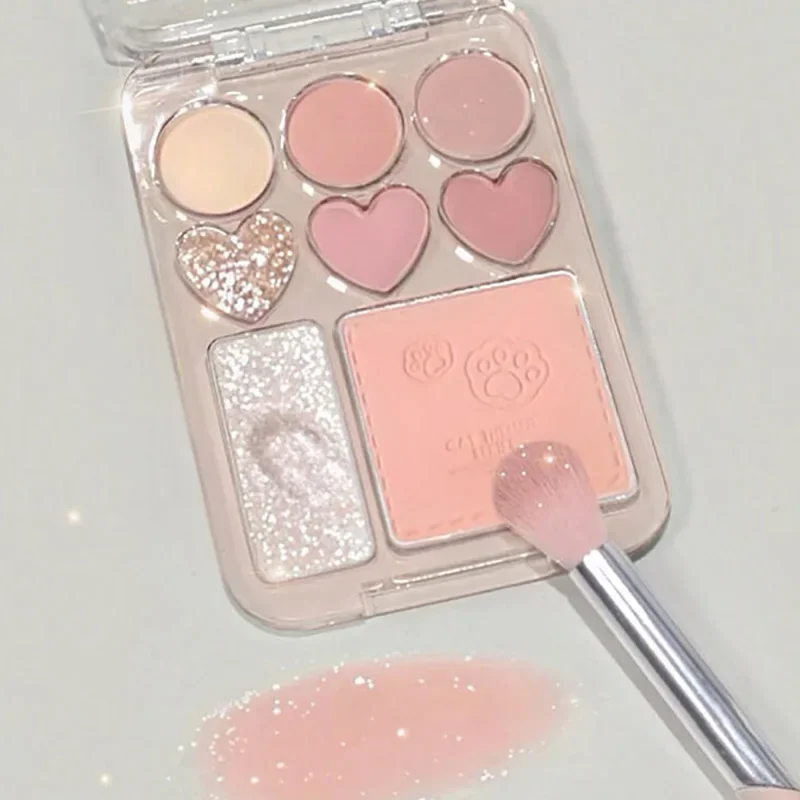 Paleta de sombra de ojos con forma de corazón de amor, 8 colores, colorete Facial, brillo Natural, paleta de sombras de ojos rosas, cosméticos de maquillaje de ojos delicados