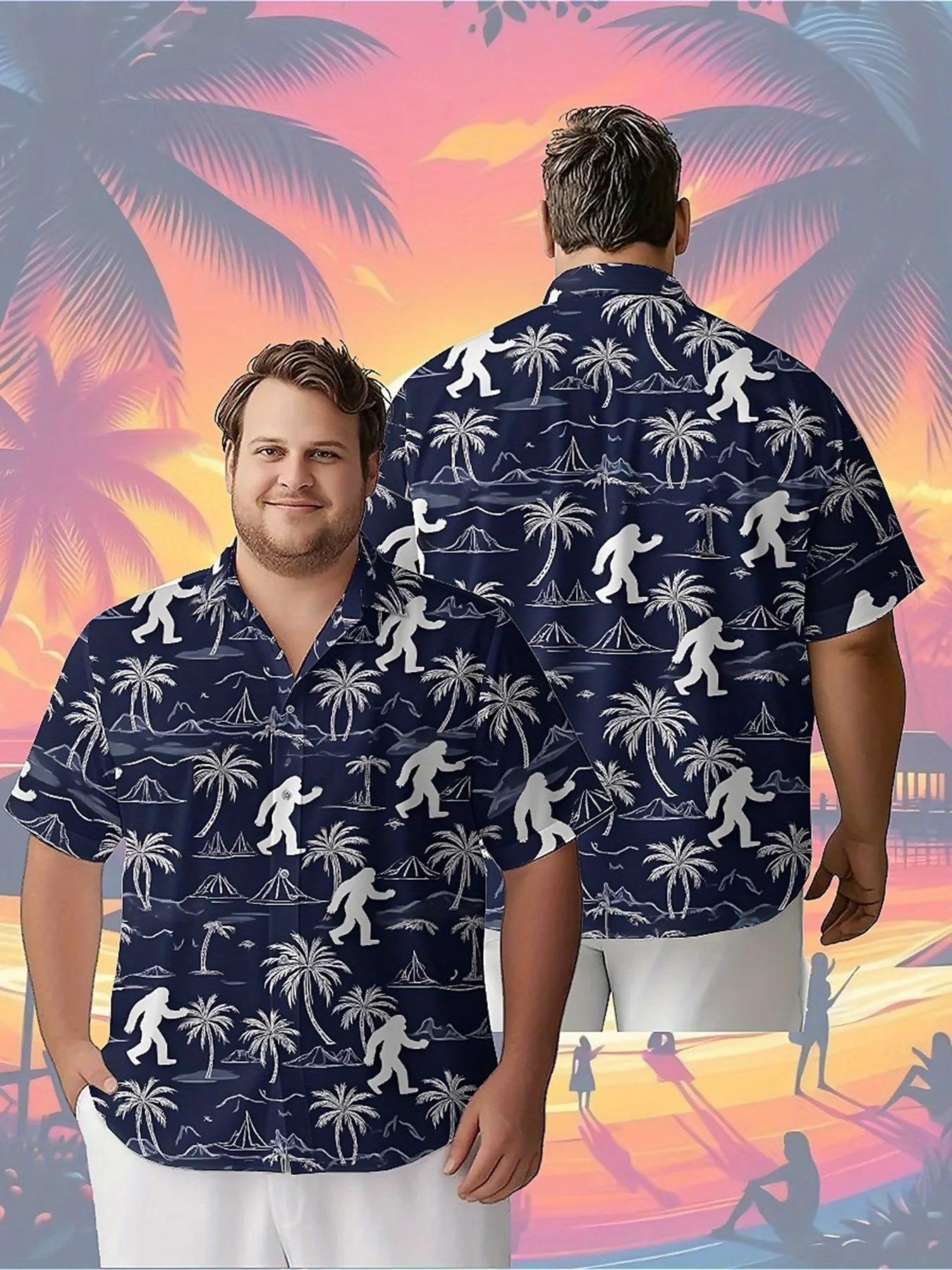 

Men's Plus Size Hawaiian Shirts Sasquatch Jungle Adventure Print pattern,Unisex Baggy Aloha Shirts,summer Alternative Clothing
