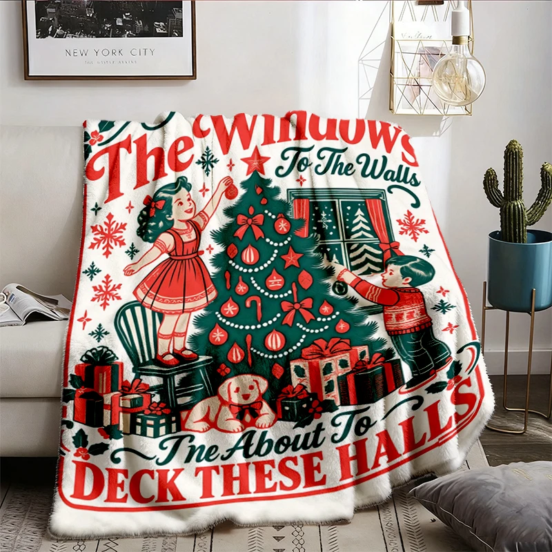 Christmas Soft Blanket, Funny Retro Christmas, Holiday Party Comfy Blanket, Wonderful Time Flannel Blanket, Vintage Chri