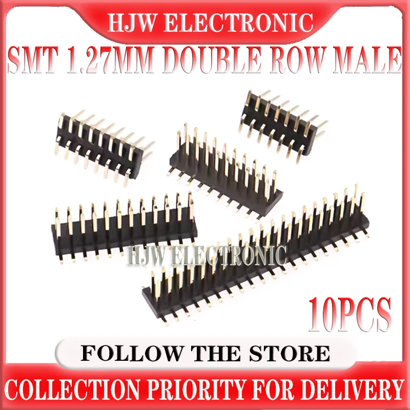 SMT 1.27mm 1.27 Double Row Male Breakaway PCB Board Pin Header Connector Pinheader 2*3/4/5/6/7/8/10/12/15/20/40p 3-50P