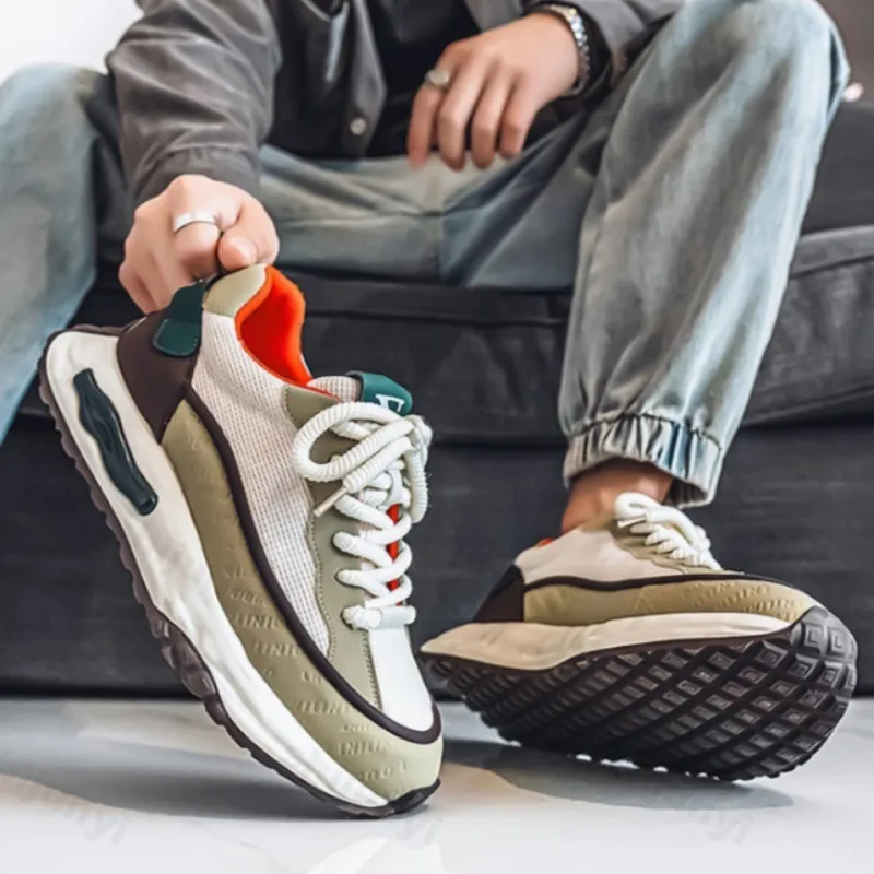 

Нишевая дизайнерская повседневная обувь с низким берцем на толстой подошве для мужчин, осень 202, сетчатые дышащие модные универсальные удобные кроссовки на массивном каблуке