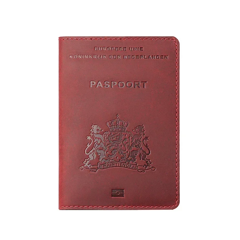 Netherlands Genuine Leather Passport Cover Real Leather Card Holder Business Bilingual Travel Wallet