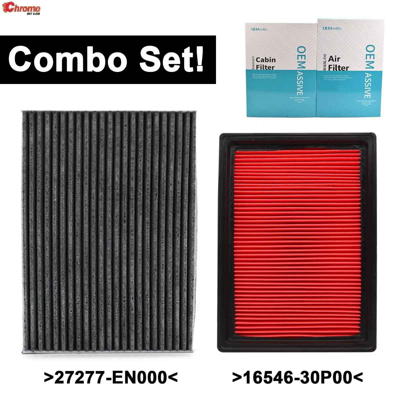 Combo Set Engine Cabin Pollen Air Filter 16546-30P00 27277-EN000 For Nissan Rogue Select X-Trail T31 Sentra 2007 2008- 2012 2013