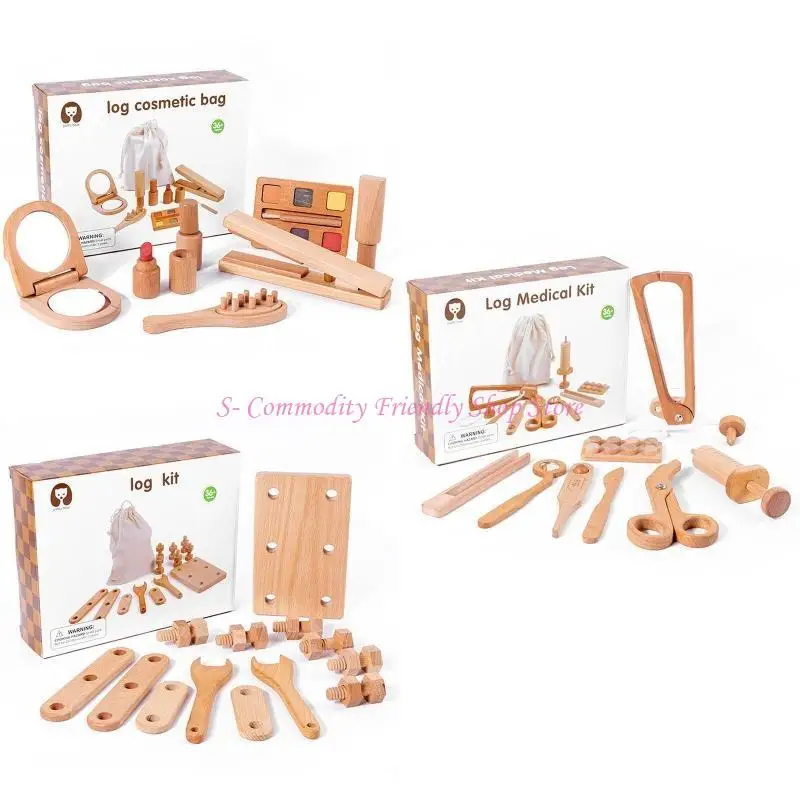 85AE Caja herramientas juguete simulación para niños/bolsa maquillaje médico juguete rompecabezas regalo