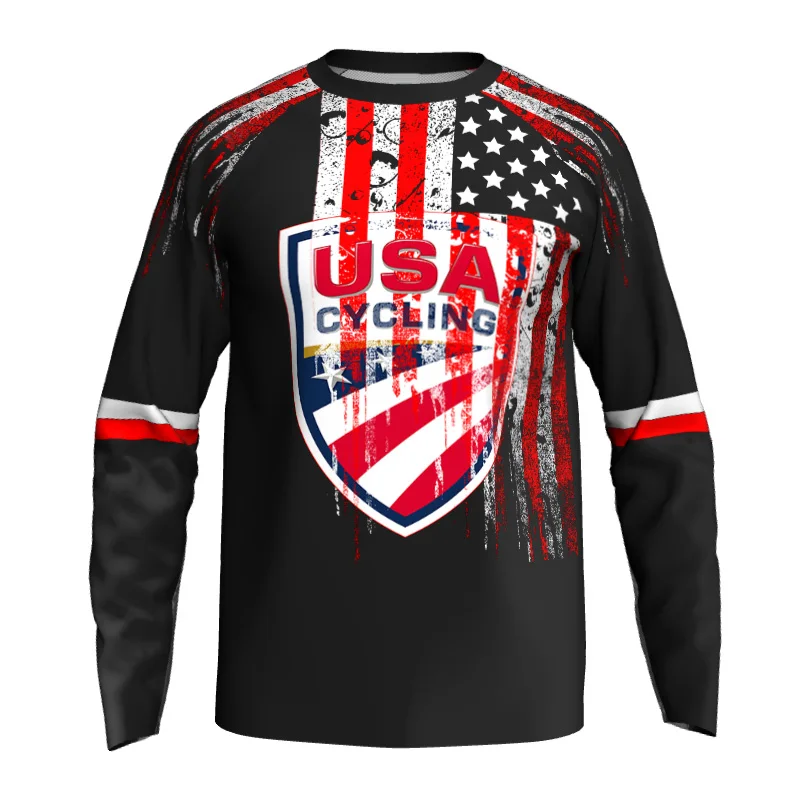 Long Sleeve Cycling Jersey for Men, Multiple Style, Motocross, USA Shirt, Bicycle Clothes, Off Road, MTB Downhill Tops, Pro Rece