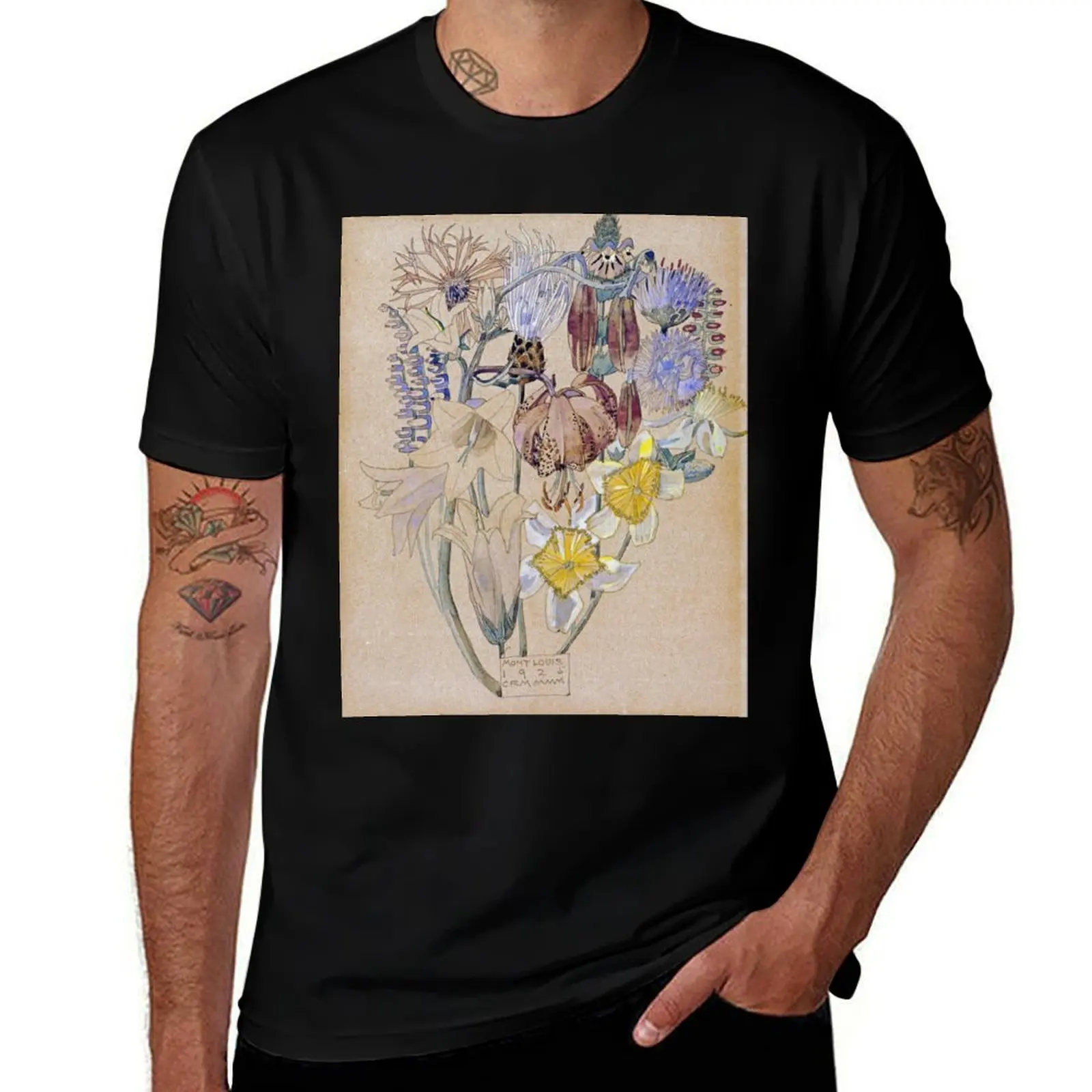 

Charles Rennie Mackintosh - Mont Louis - Flower Study T-Shirt Simple Solid Color Crew Neck Tee