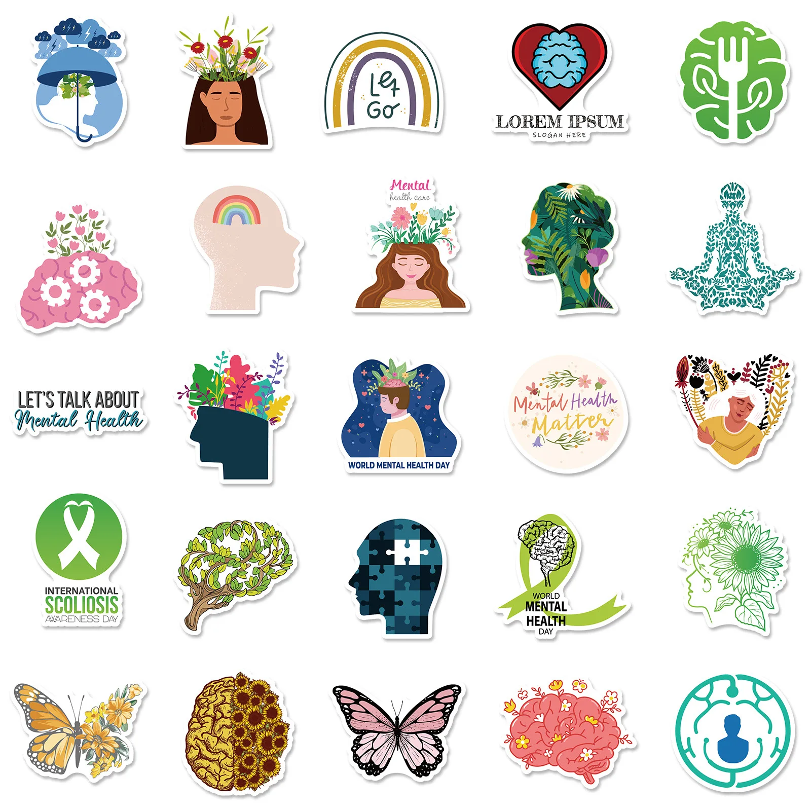 10/30/50PCS Trendy Mental Health Stickers Health Knowledge Psychological Stickers Suitcase Helmet Refrigerator Stickers Wholesal