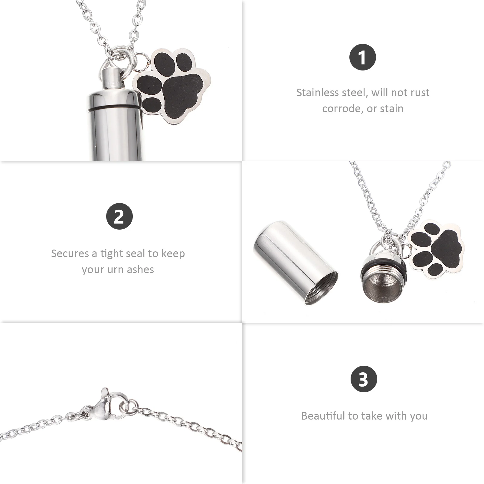 

Durable Stainless Steel Pet Urn Necklace Perfect for Commemorating Special Pet Friends Dog Urns for Ashes Hair Locket