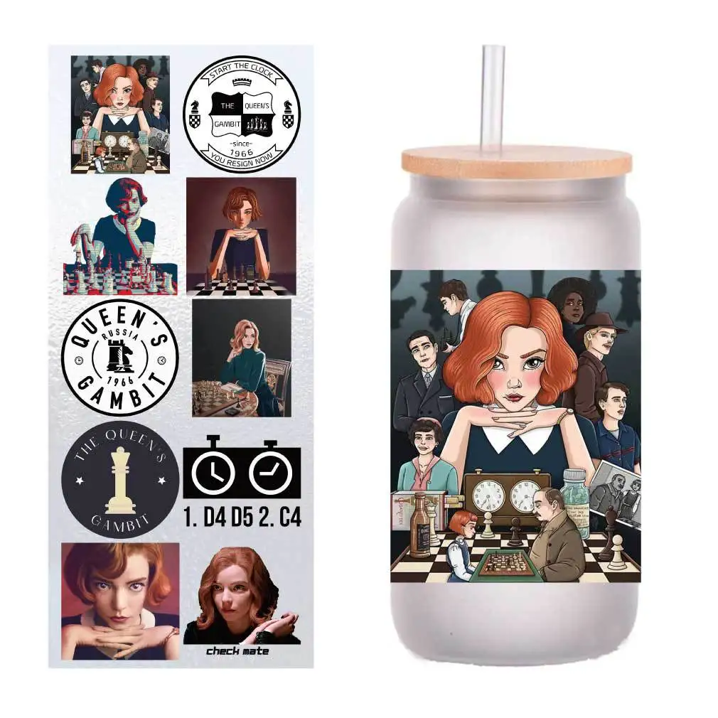 

10 pieces/pack Queen's chess UV transfer sticker Crystal label Cup sticker customized four inches.