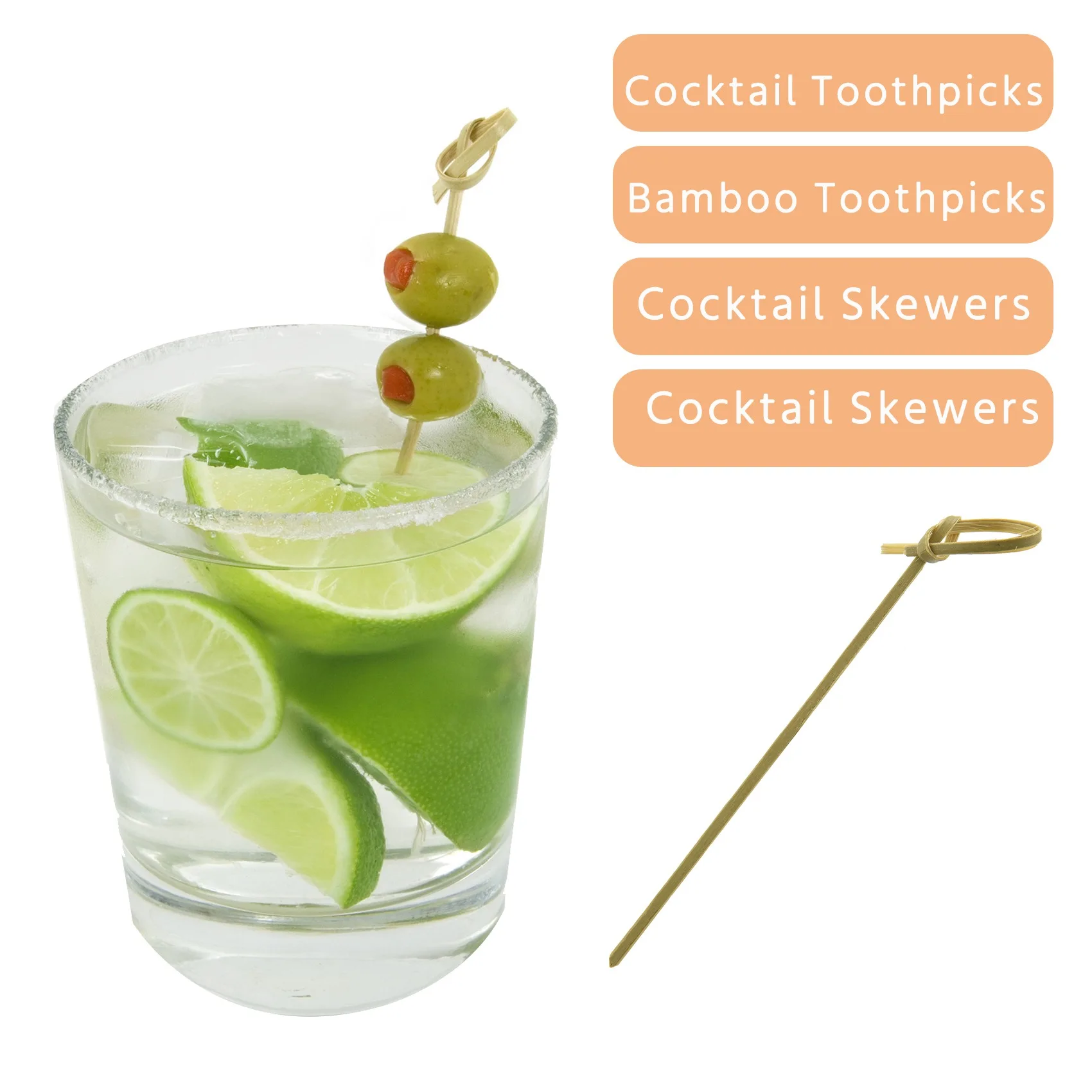 Cocktail Bamboo Toothpicks, Bamboo Espetos para Aperitivos, 4 Polegada, 300 Pack