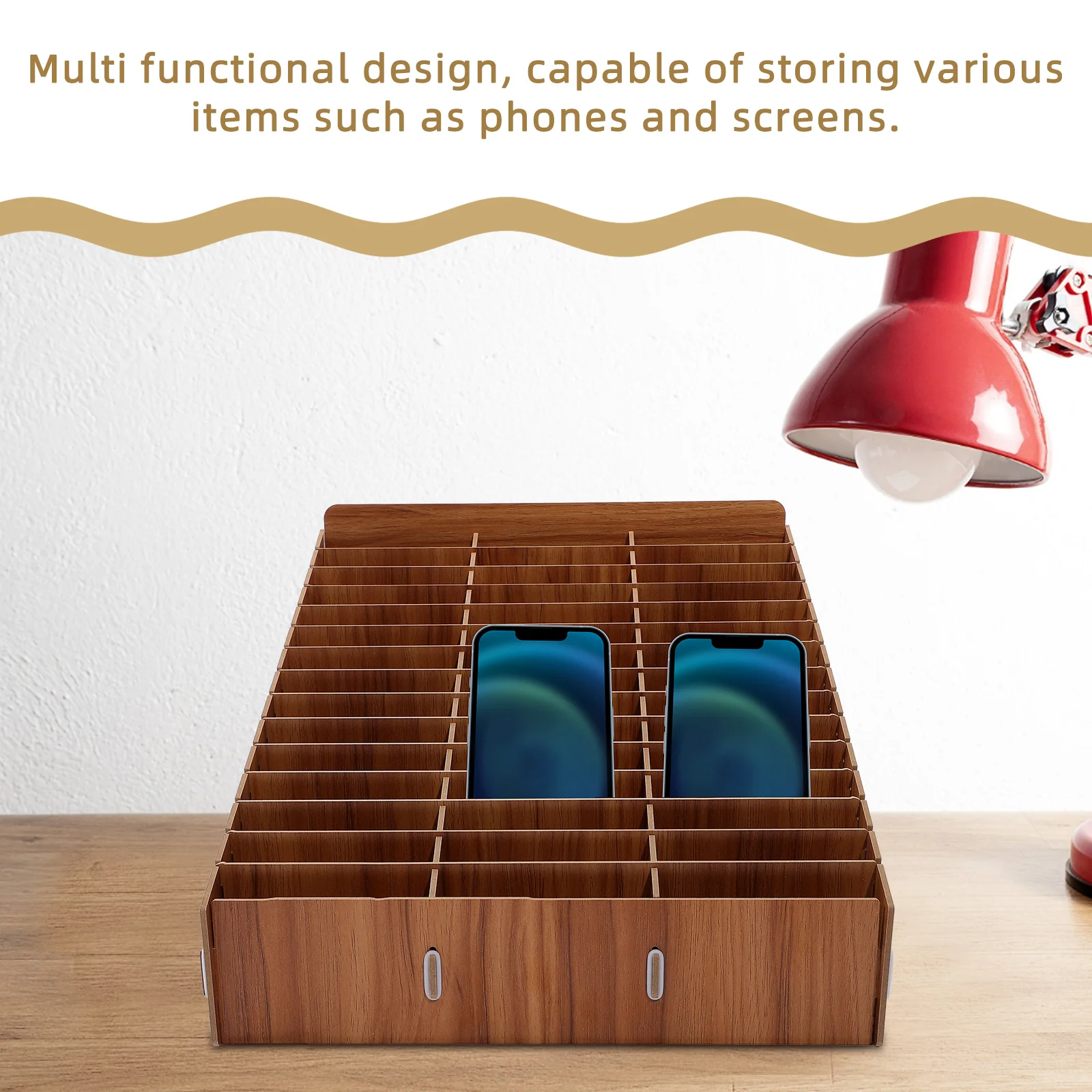 

Wooden Storage Box Cell Phone Organizer Station Bookshelf Classroom Holder Device Desk Office