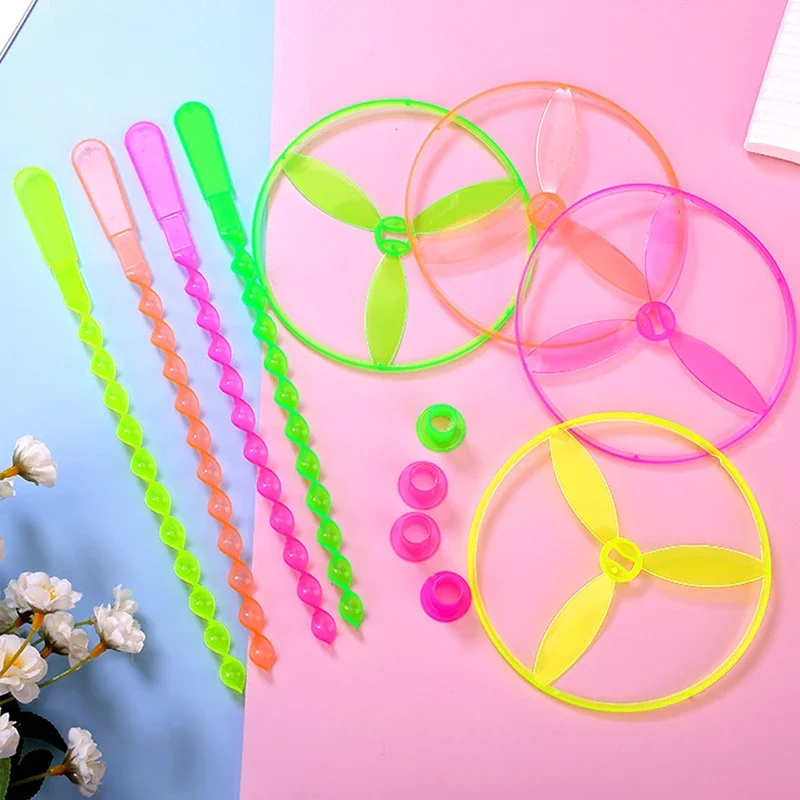 20pcs Colorful Bamboo Dragonfly Plastic Hand Push Flying Toys Kids Birthday Party Favors Guests Treat School Goodie Filler