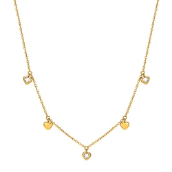 Cubic Zirconia Heart Dangling Necklace Adjustable, Stainless Steel Women Clavicle Necklace Charm Gift