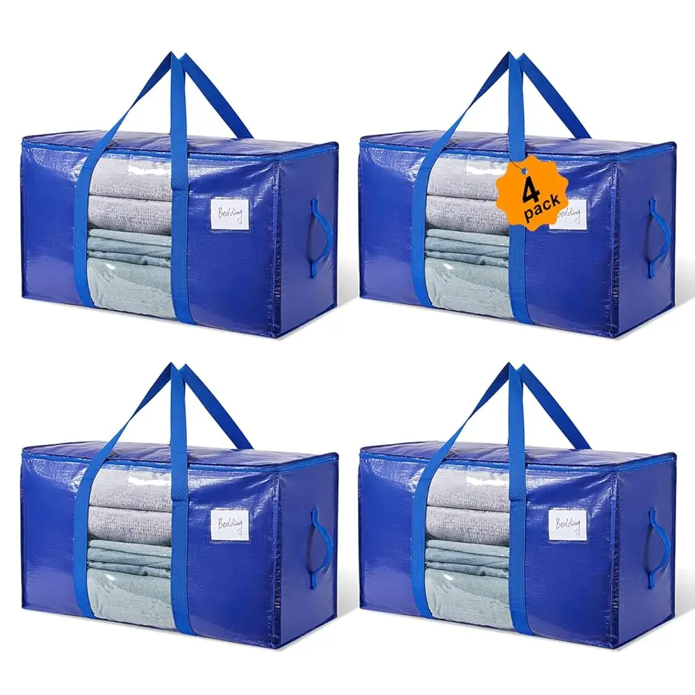 

Free Shipping4 Pack Moving Bags Heavy Duty, Large Storage Bags with Visible Window and Zipper, Stronger Wrap-Around Handle and