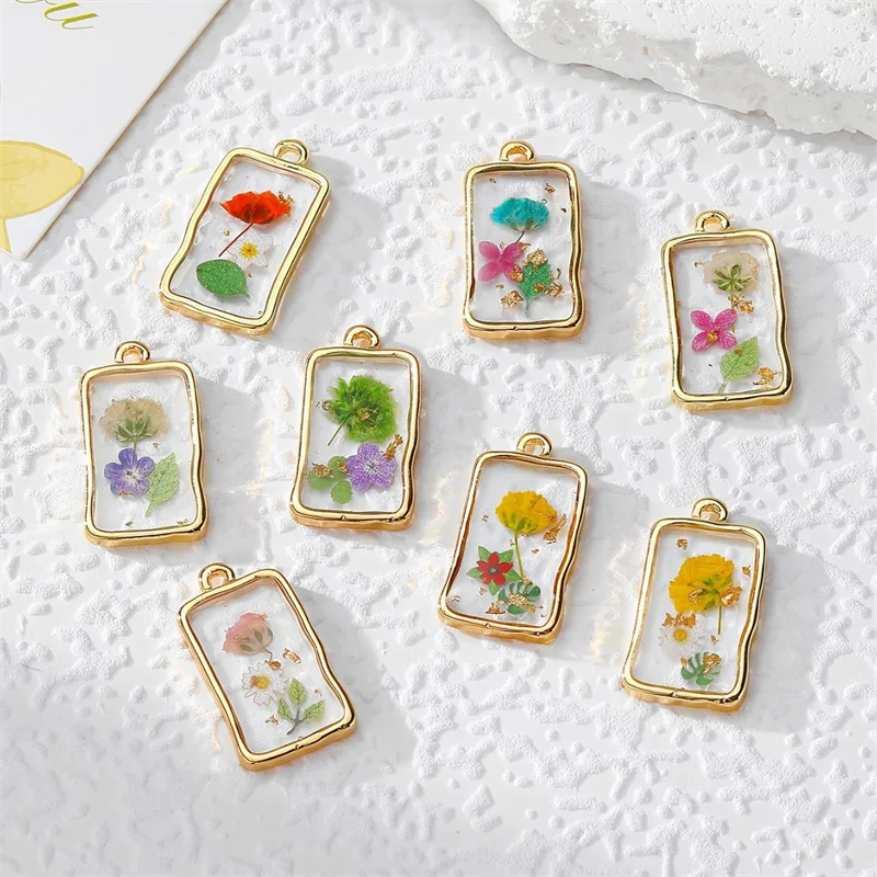 

New arrived 30pcs/lot color Dried flowers core geometry Rectangle shape alloy floating locket beads diy jewelry accessory