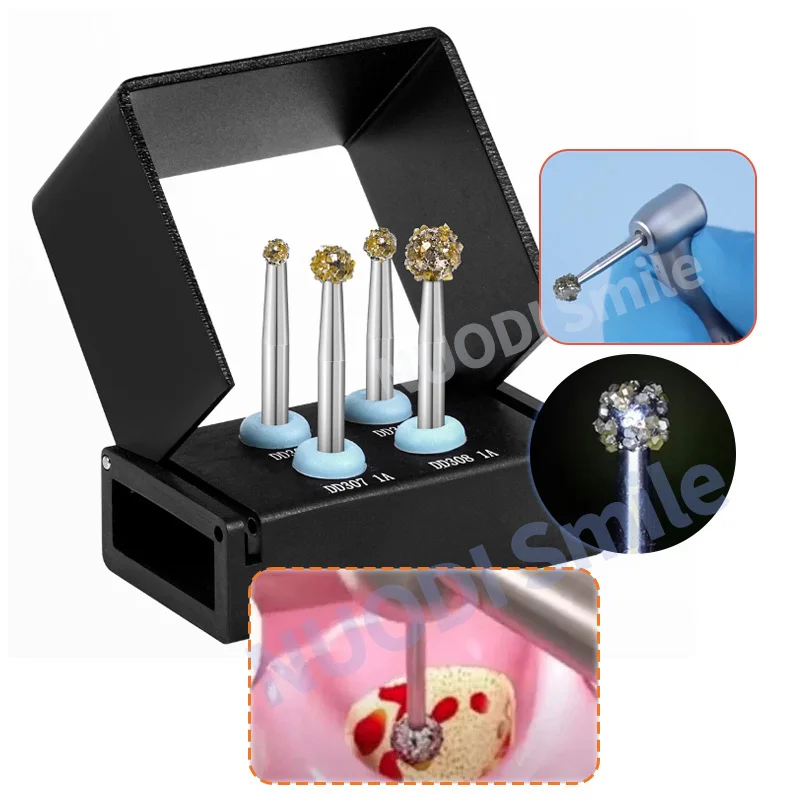 4PCS/Set RA8104 Dental Degranulation Burs Kit Osseous Debridement Remove Tissue Debris Remnant Diamond Ball Burs Dentistry Tools