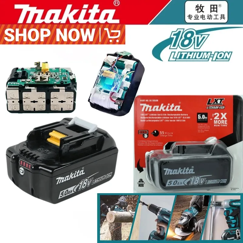 

Original MAKITA 18V Rechargeable Battery 18V 3Ah 5Ah 6Ah Lithium Ion Cell With Battery indicator For Makita Power Tools Battery