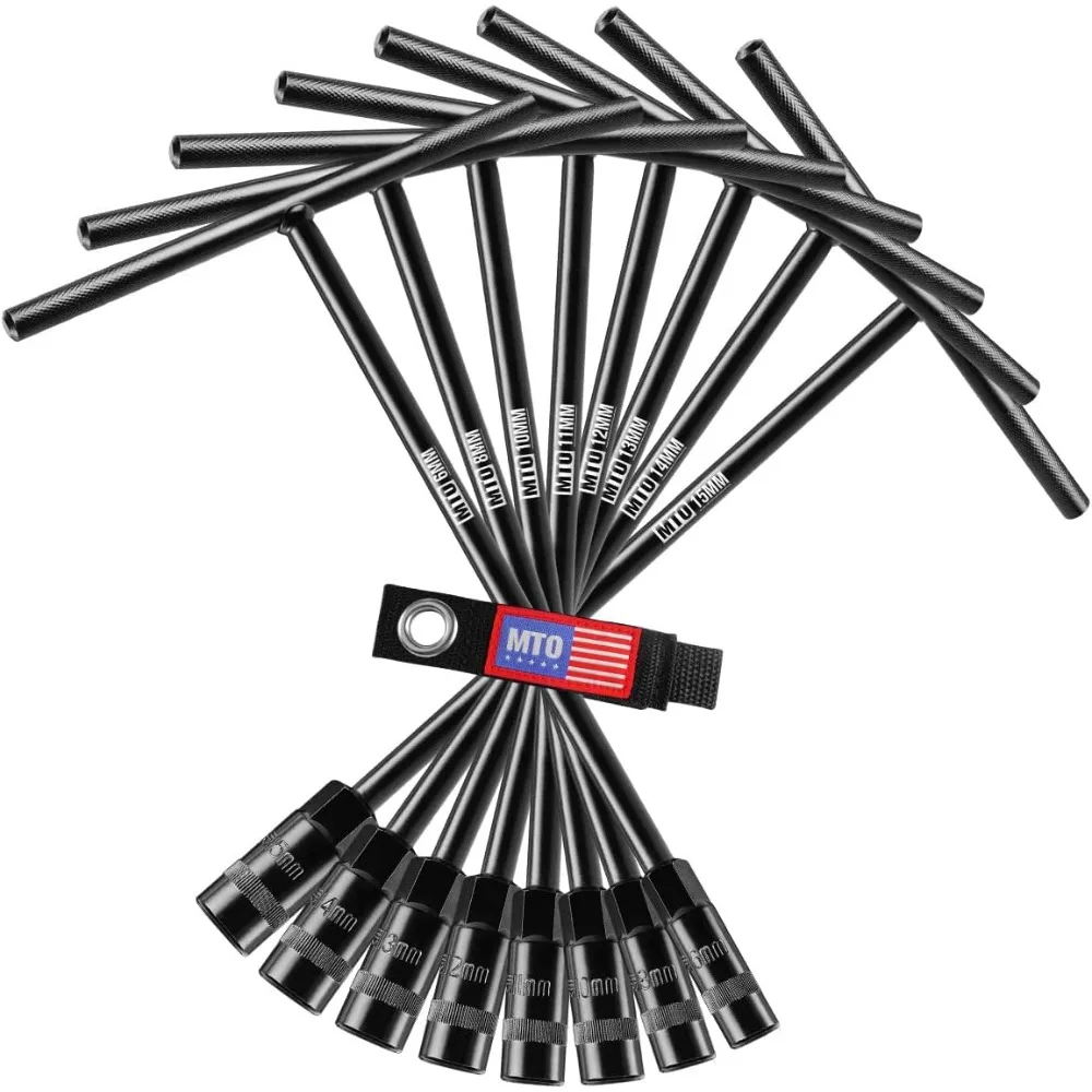 

Набор метрических торцевых ключей MTO с Т-образной ручкой, 6 точек (6, 8, 10, 11, 12, 13, 14, 15 мм) с подвесным ремешком-органайзером, стальной наконечник Cr-V