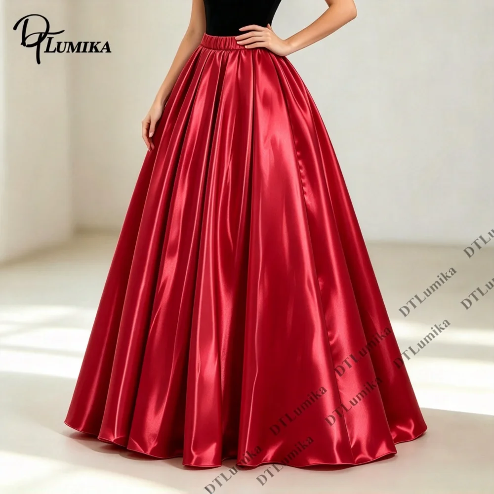 2026 Christmas Glossy Satin Elastic Waist Maxi Skirt Women Customized High Waist Flared Long Skirts Wedding Guest Prom Evening