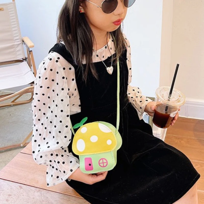 1-5 قطع الكرتون الفطر البيت حقيبة للفتيات بو Crossbody محفظة نسائية للعملات المعدنية لطيف حقيبة كتف الكورية نمط الاطفال هدية الكريسماس