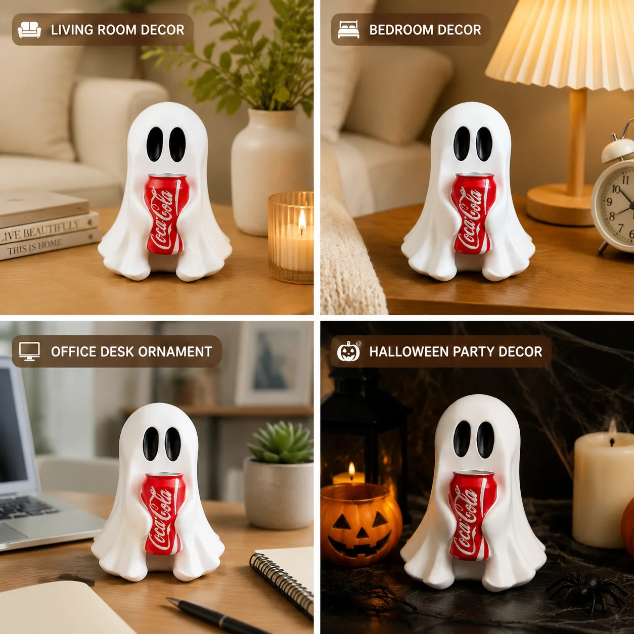 Lustige Geisterfigur mit Getränkedose aus Kunstharz, Halloween-Schreibtischdekoration, niedliches gruseliges Raumornament, Geschenk für Heim- und Bürodekoration – Detail 4