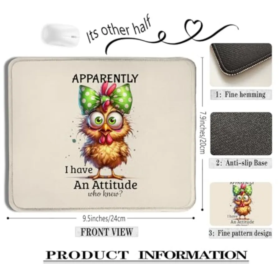 Funny Chicken Mouse Pad, Coquette Green Bow Chicken Mouse Pads for Wireless Mouse Computers Laptop Desk Accessories, Chicken Gi