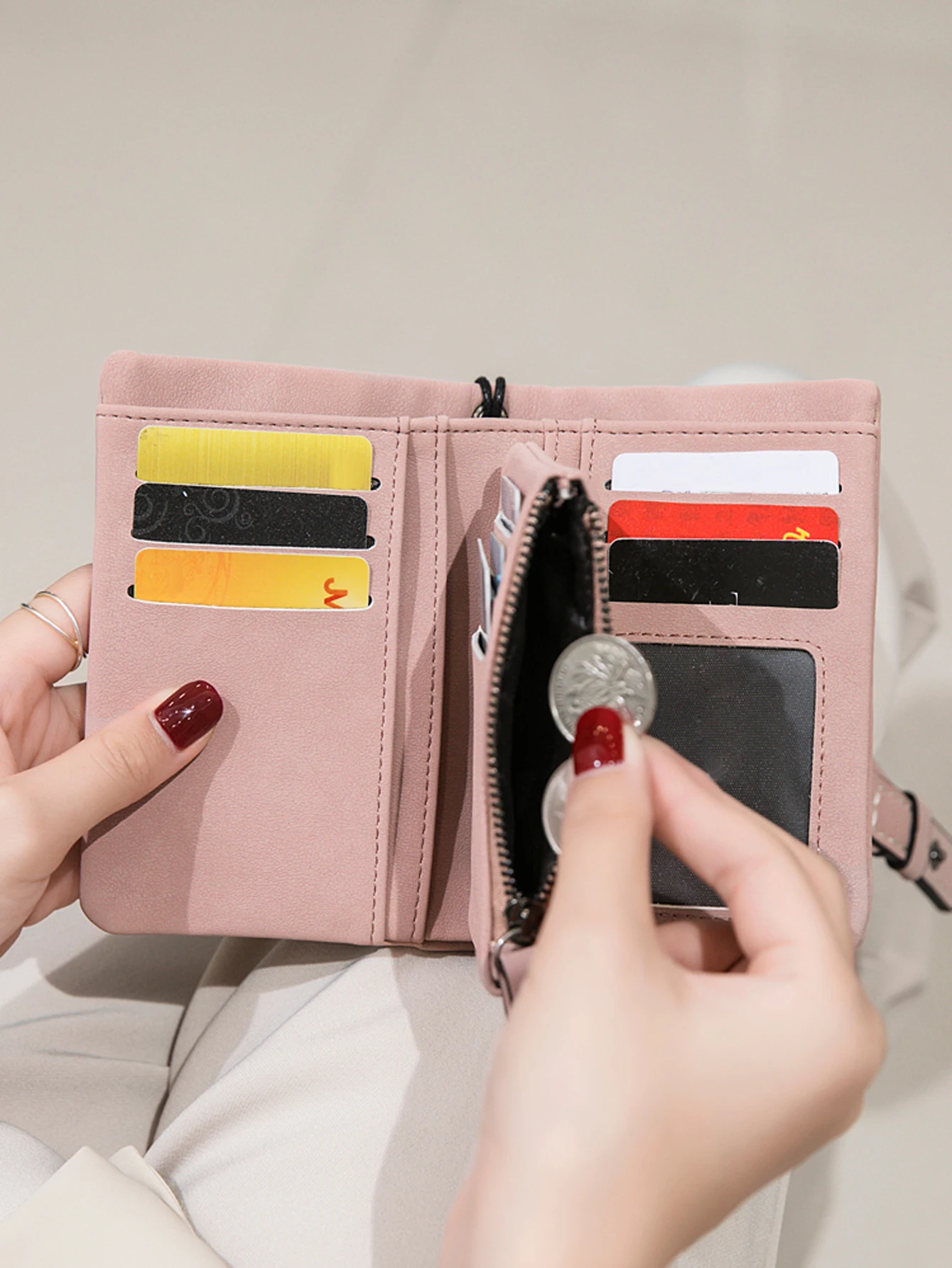 MIYIN Women's Short Wallet Minimalist Double Fold Multi Functional Zero Wallet with Cardholder Identity Window Coin Wallet