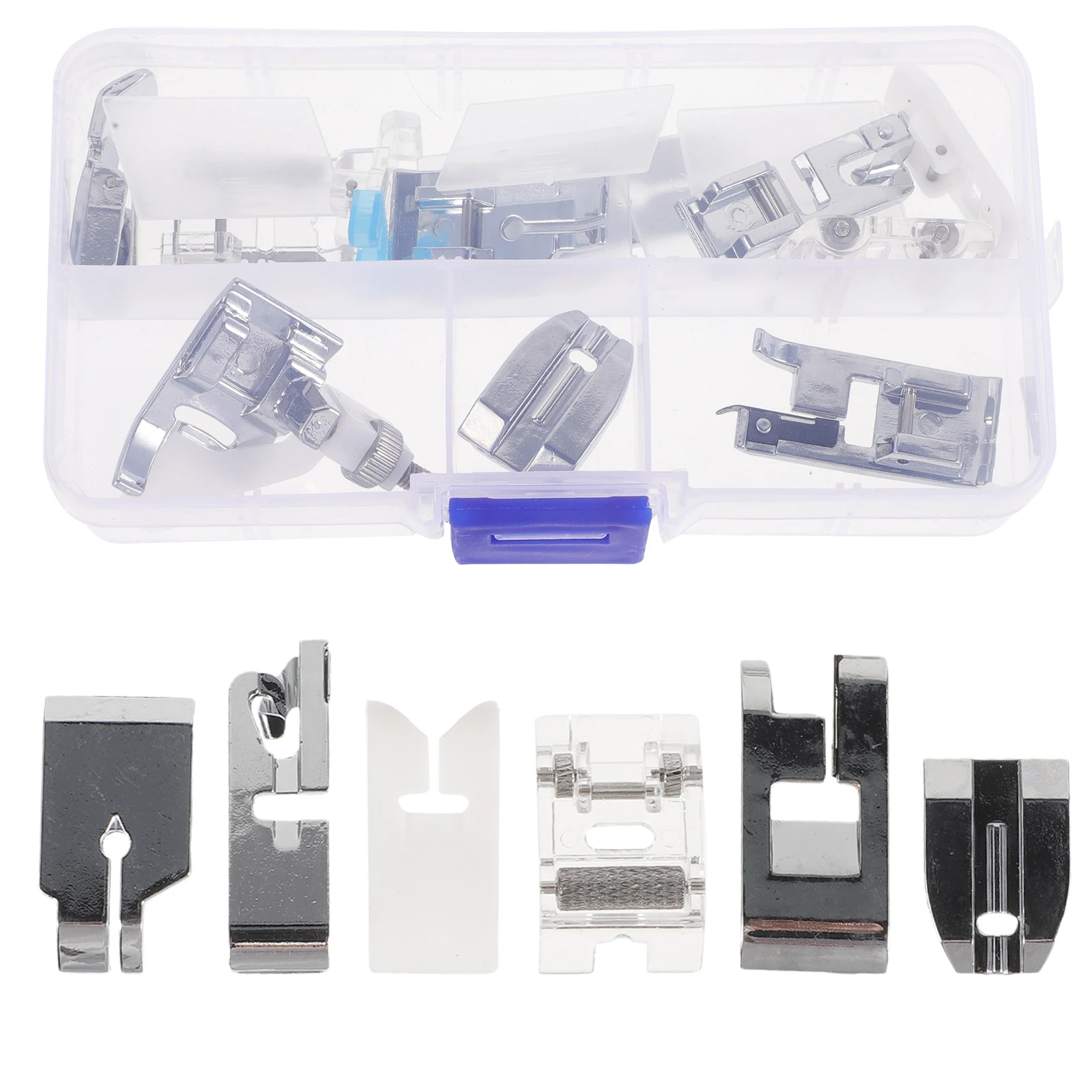 

11-Piece Sewing Machine Presser Foot Set Zinc Alloy Plastic Universal Replaceable Feet Household Darning Quilting Crafts Easy