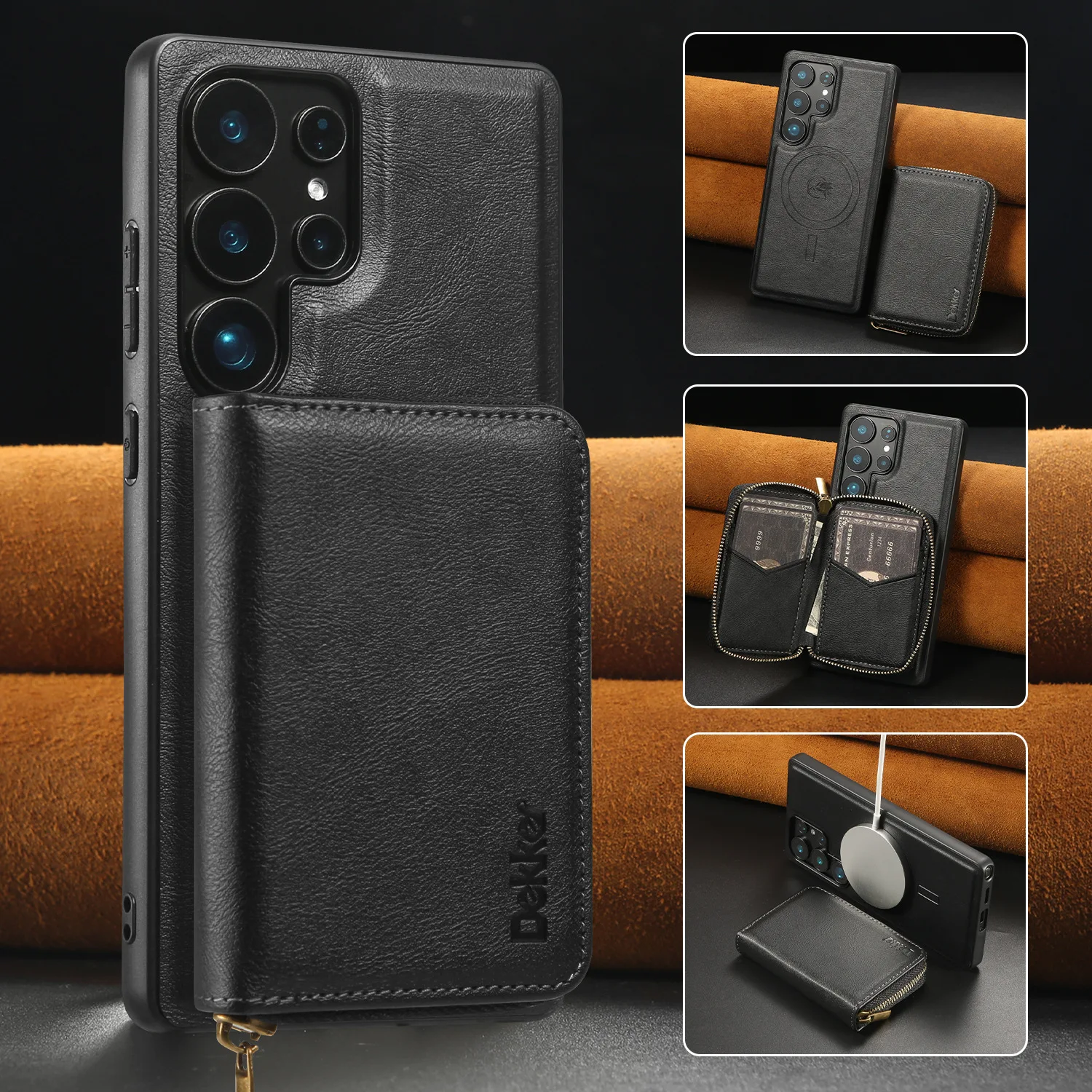 

Suitable for Samsung S26 U strong magnetic wireless charging zippered card case with card slot to protect the phone from drops