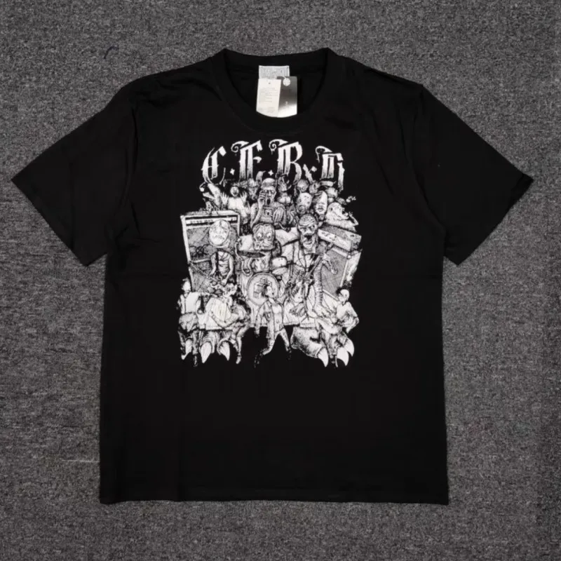 Street Black Summer Outfit CAVEMPT Tshirts Comic Graffiti Devil Pattern Cotton Short Sleeve Men Women Casual CE Top Tees